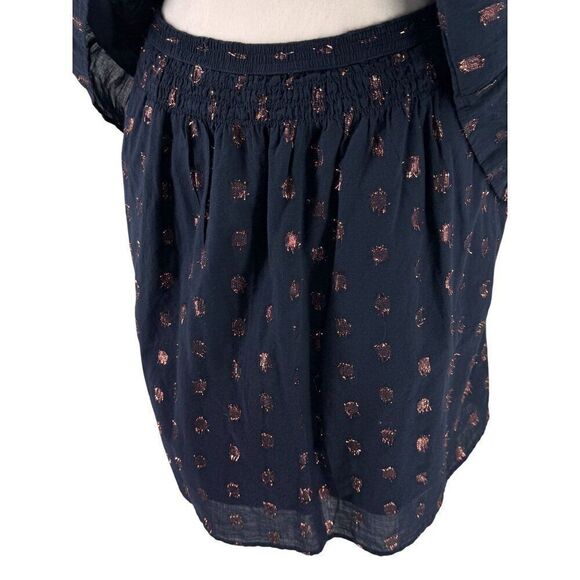 J. Crew 2-Piece Set Navy & Rose Gold Metallic Polka Dot Skirt & Top Sz M EUC - Picture 4 of 15